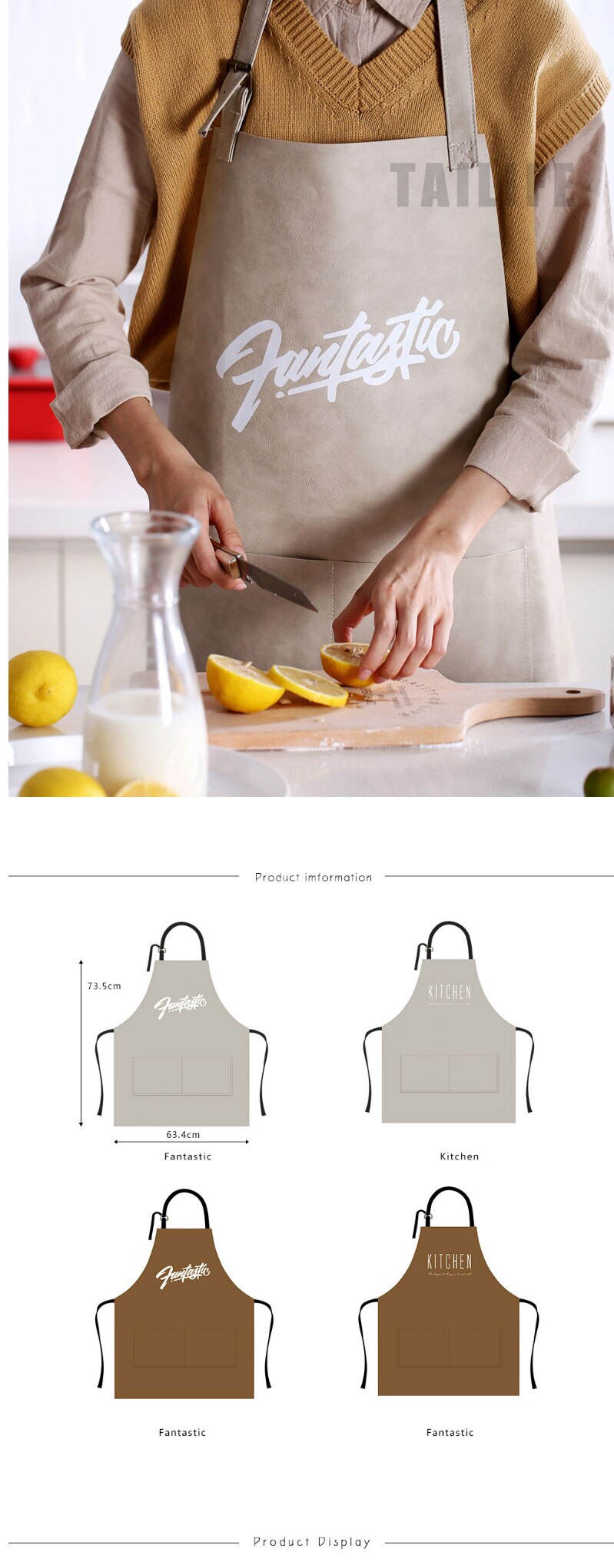 Nordic Letter Patterned Leather Waterproof Apron