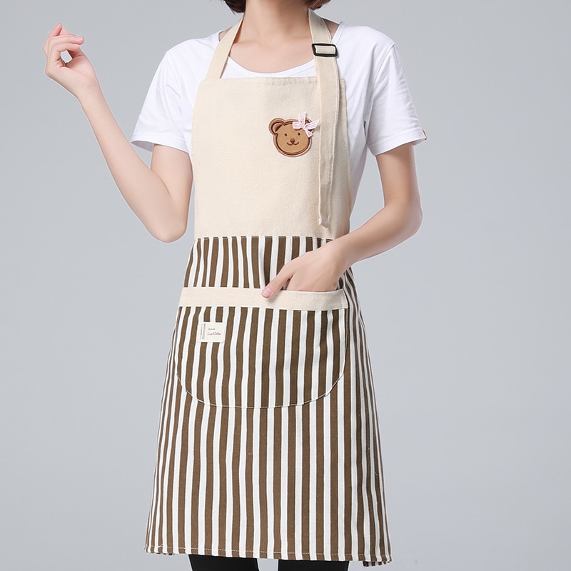 Cute Bear Striped Printed Cotton Cooking Apron